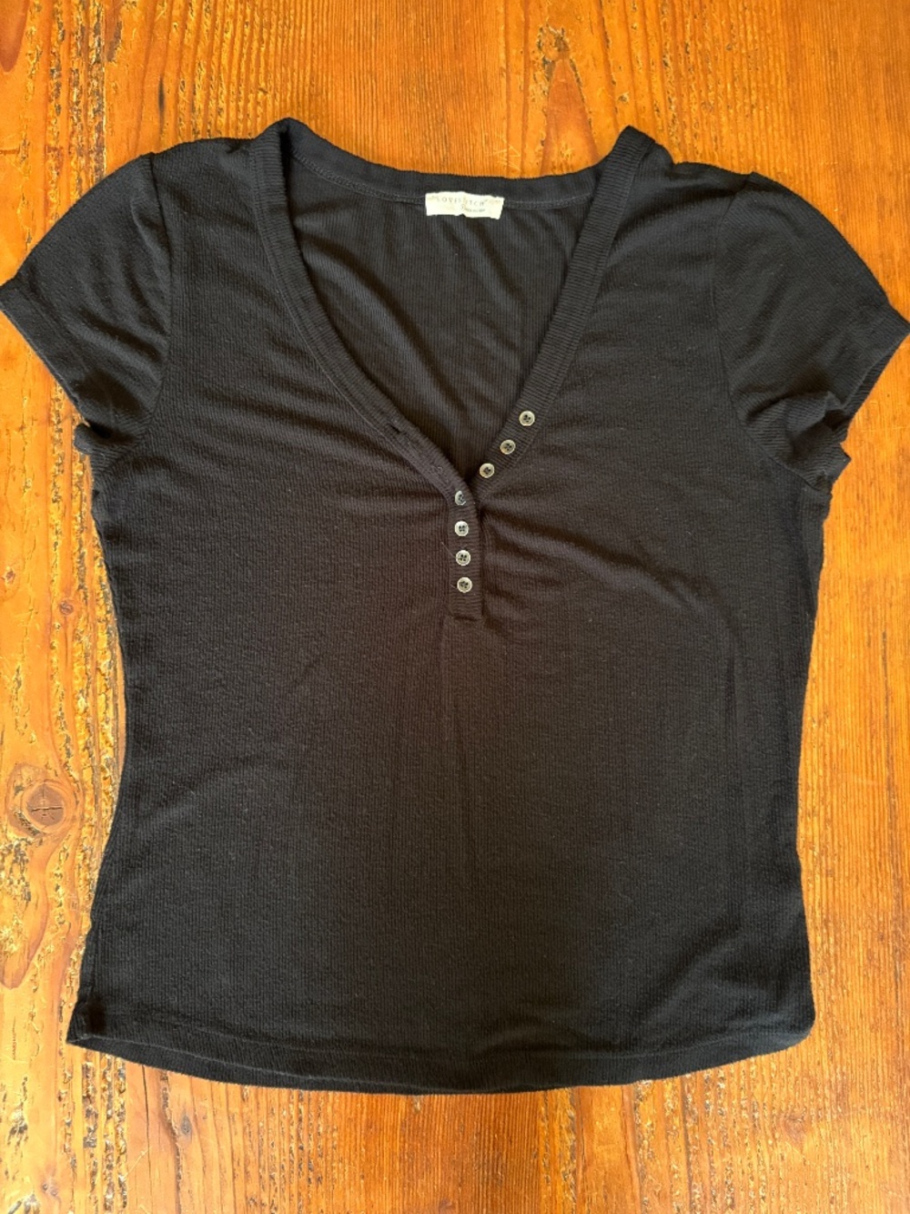 Lovestitch 95% Bamboo Ribbed Henley Black T-Shirt Size Large, V-Neck